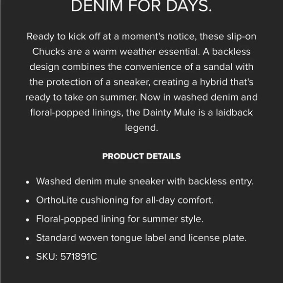 CONVERSE Chuck Taylor All Star Dainty
Mule Summer Denim SIZE 7 like new - Picture 8 of 8